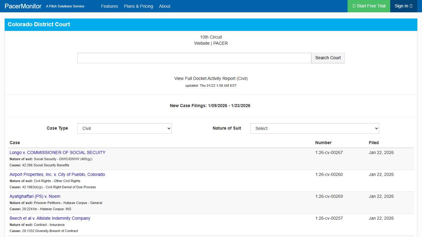 Colorado District Court Information Page