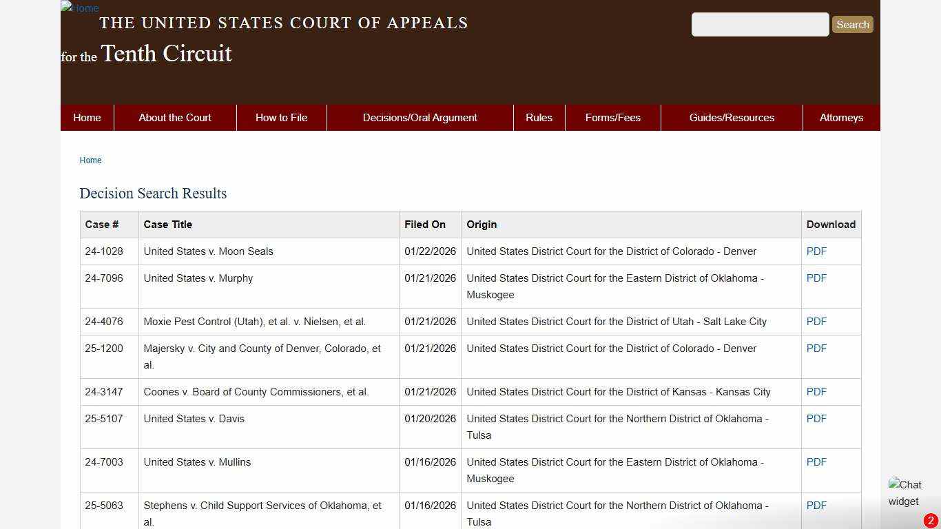 Decision Search Results Tenth Circuit The United States Court of Appeals